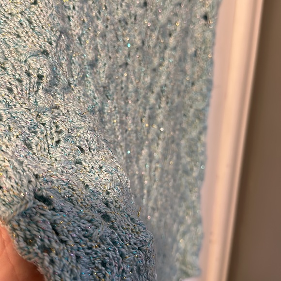 Hand made crochet top. Light blue ish turquoise with sparkles.PTP 23” long 25” - Picture 3 of 6